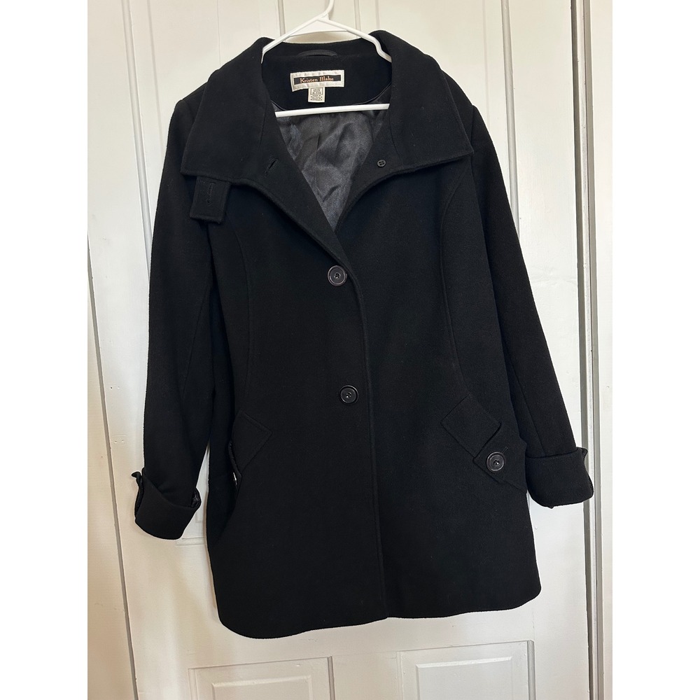 Kristen Blake Black Australian Wool Blend Button Front Car Coat Womens XL